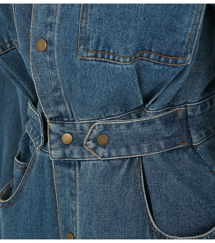 

Woman Denim Overalls Streetwear Turn-down Collar Slim Denim Dress Women Elegant Long Sleeve Women Split Jeans Dress Femme 2020