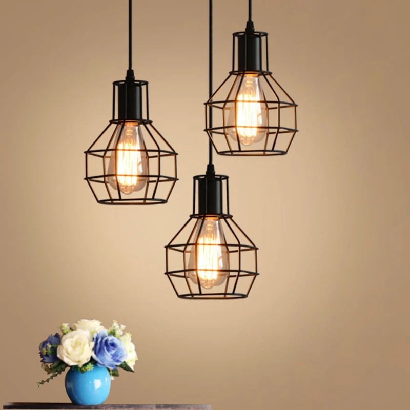 

Vintage Industrial Pendant Lights Retro Style Black Designer Art Home Decor Hanging Lamp E27 Loft Corridor Iron Cage Lighting