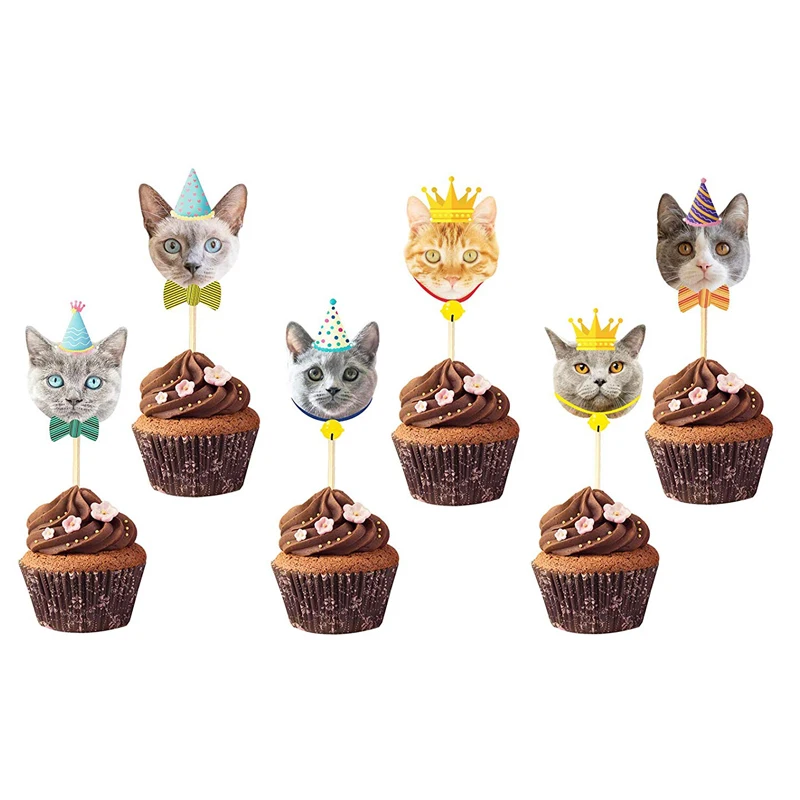 24 шт. баннер на день рождения собаки кота гирлянда для кексов Топпер медиаторы
