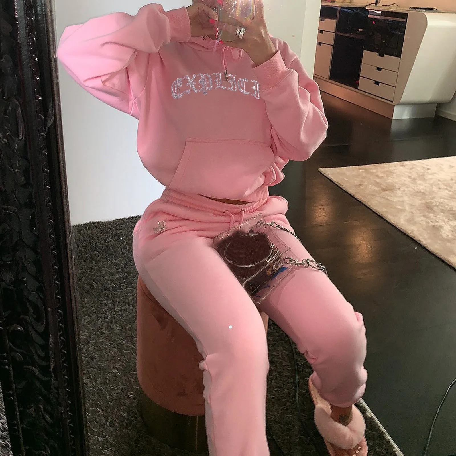 Спортивный костюм со стразами Объемная толстовка свитшот спортивные штаны