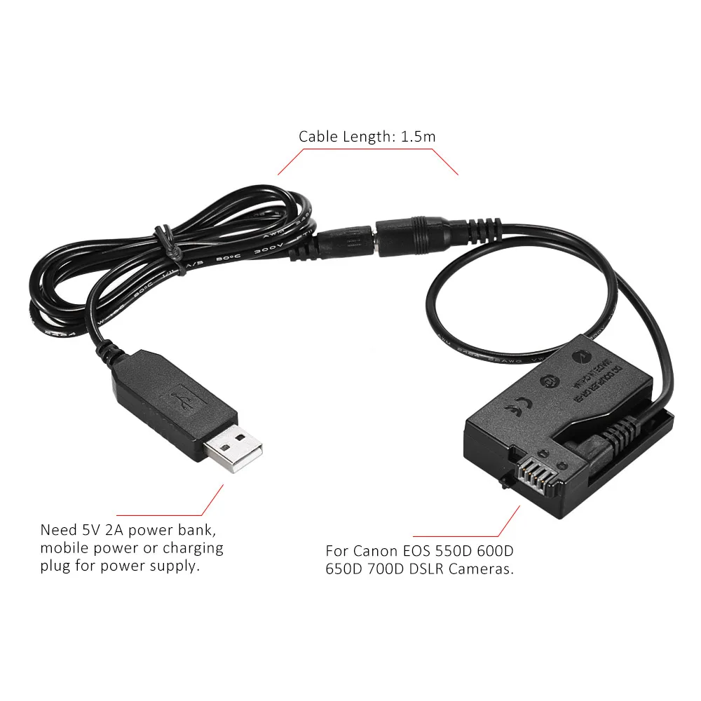 DR-E8 Dummy Battery with DC Power Bank USB Adapter Cable for LP-E8 Canon EOS 550D 600D 650D 700D DSLR Cameras | Электроника