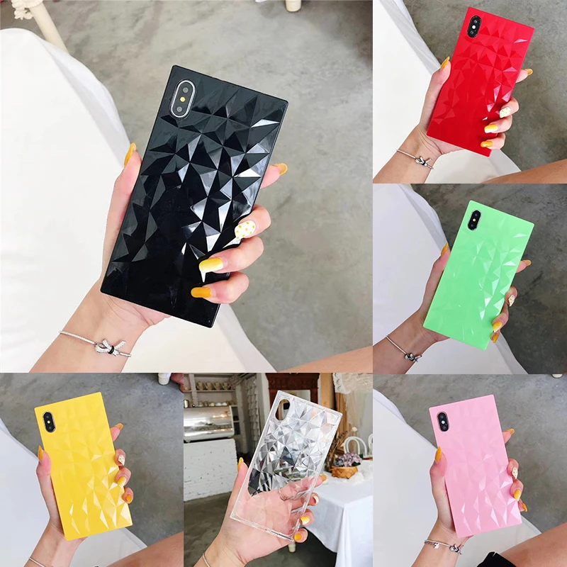 Модный 3D чехол с ромбовидной текстурой для Iphone 7 Блестящий Мягкий силиконовый 11 Pro