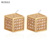 maikale trendy square stud earrings paved cubic zirconia magic cube shape zircon small earings korean earrings for women gifts