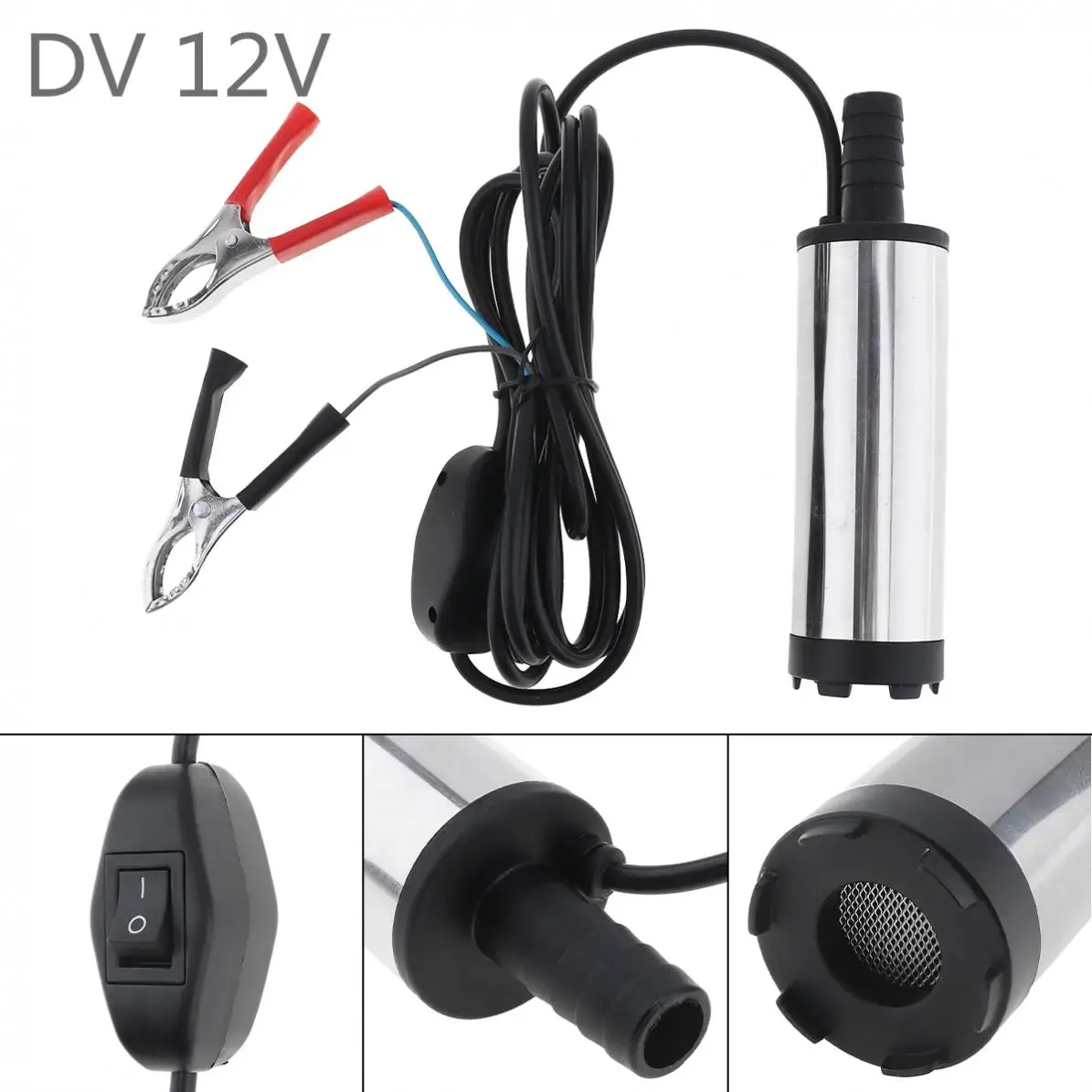 

1pcs DC 12V 38MM Silver Portable Aluminium Alloy Car Electric Submersible Pump Fuel Water Oil Barrel Pump with 2 Alligator Clips
