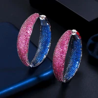 threegraces new fashion blue red cubic zirconia stone big circle round hoop earrings for women fashion cz party jewelry er523