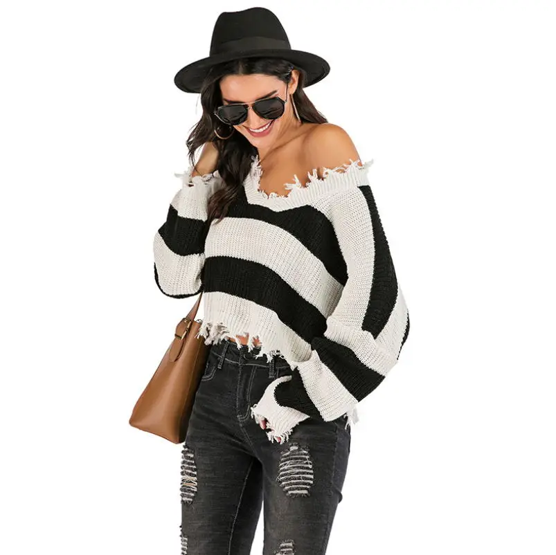 SupSindy вязаный короткий свитер с v-образным вырезом Женский Осенний укороченный