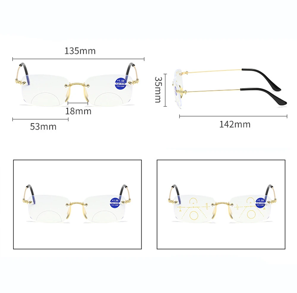 ! Две пары! Бифокальные очки для чтения без оправы с алмазной огранкой