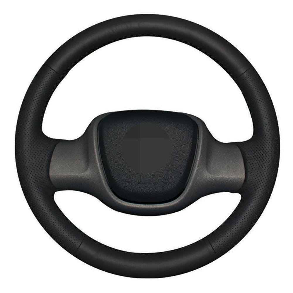 

Car Steering Wheel Cover Hand-stitched Black Genuine Leather For Smart Fortwo