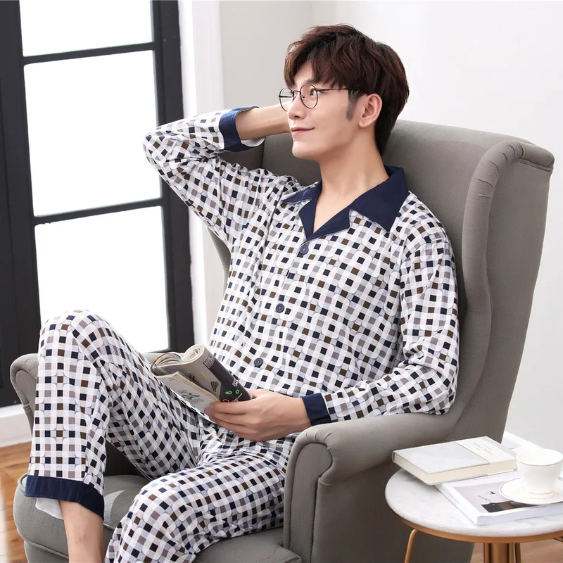 

Spring and Autumn Long-sleeved Trousers Pajamas Suit Cardigan Middle-aged and Elderly Enlarged Home Service Can Be Worn Outside