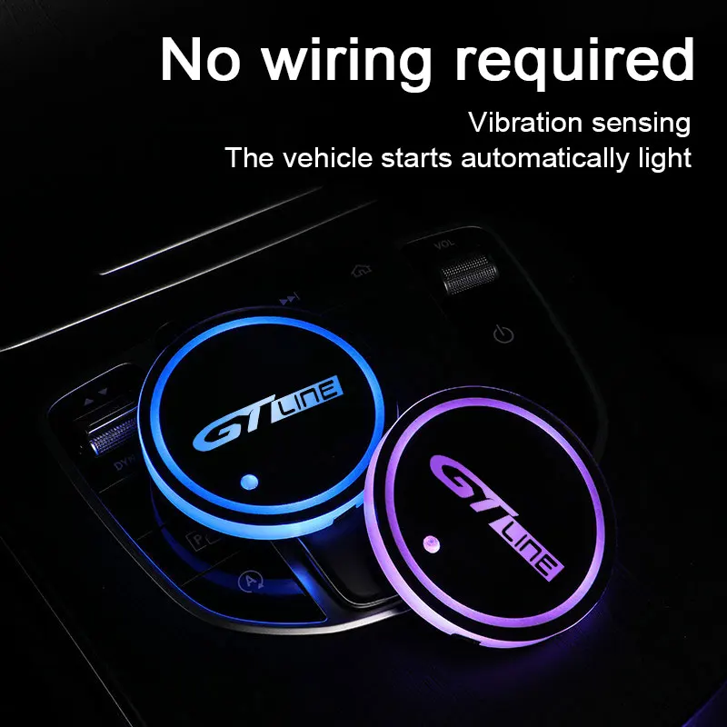 

Car Logo Led Atmosphere Light 7 Colorful Cup Luminous Coaster Holder For KIA GT Line Stonic K5 KX5 Type Auto Accessories