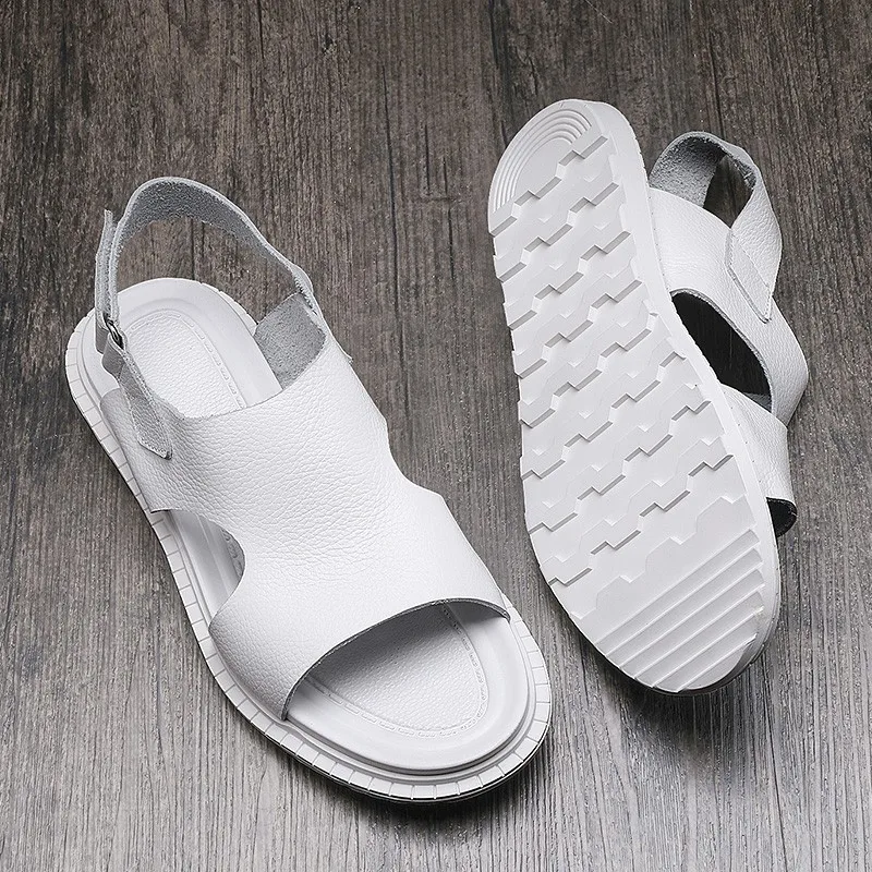 Сандалии мужские летние из натуральной кожи с открытым носком и ремешком на