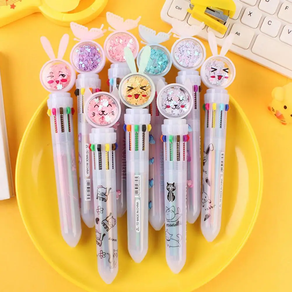 

Ballpoint Pen Lovely Design Fluent Write 10 Colors Cartoon Hand Account Pen Student Supplies Multicolored Pens Colorful Refill