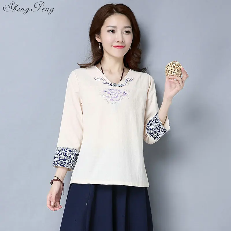 2019 винтажные рубашки из хлопка и льна в китайском стиле женские повседневные с
