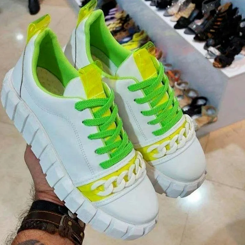 

Women's Sports Shoes 2021 Fashion Chain Lace Running Shoes Thick-soled Increased Vulcanized Shoes Outdoor Leisure Walking Shoes