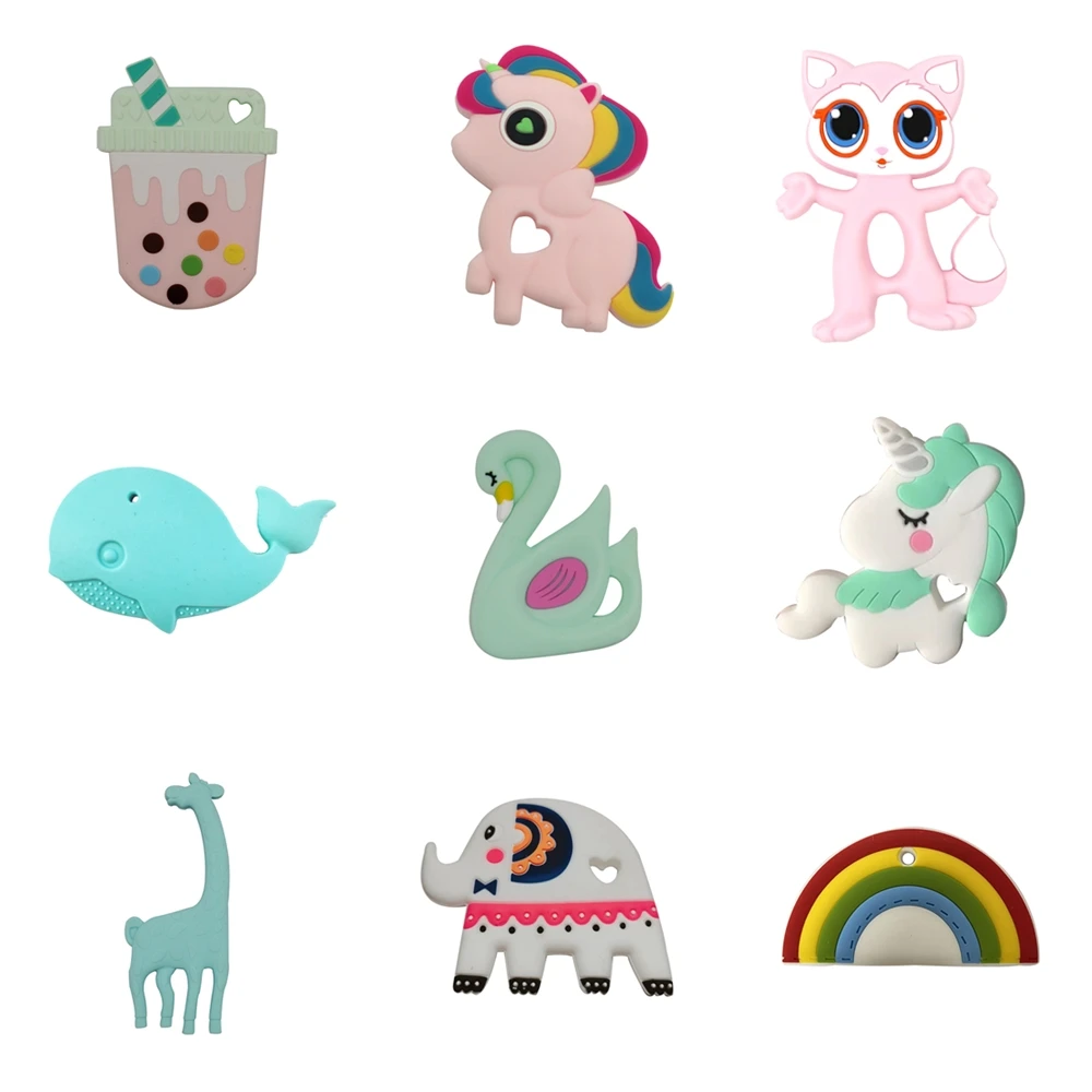 

1pc Lovely Silicone Unicorn Teether Baby Cartoon Rainbow Elephant Teether DIY Animal Teething Toy Baby Shower Gift