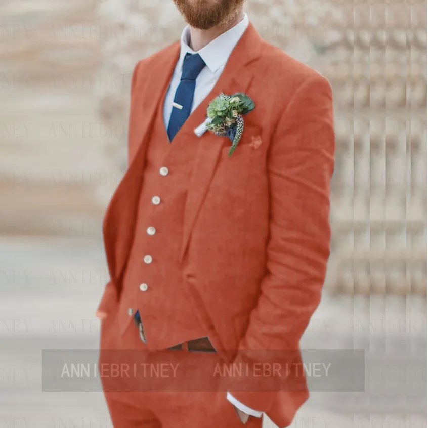 Светильник-голубые льняные мужские костюмы для пляжа свадьбы смокинги жениха