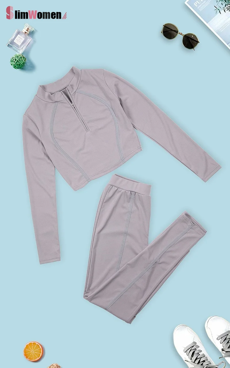 Осенний Женский комплект 2 шт. спортивный костюм со светоотражающими полосками