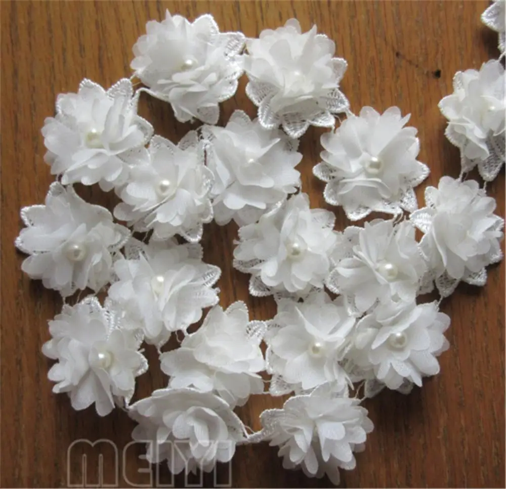 50x белый цветок шифон Жемчуг вышитая кружевная отделка Лента ткань ручной работы