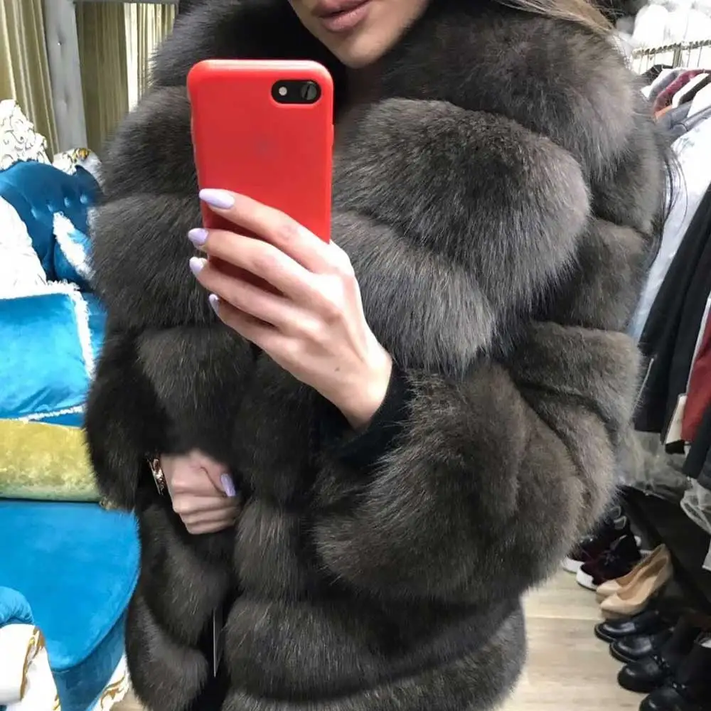 style 6 Новинка, пальто из натурального Лисьего меха, зимняя шуба из натурального Лисьего меха, Толстая теплая женская короткая куртка соболя светло-коричневого цвета, пальто из лисьего меха - Цвет: style 6