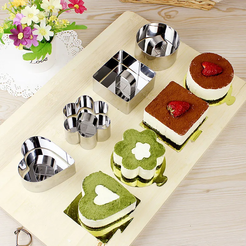 

Форма для выпечки торта из нержавеющей стали, круглая квадратная форма для торта с цветочным рисунком и нажимной крышкой, форма для вырезан...