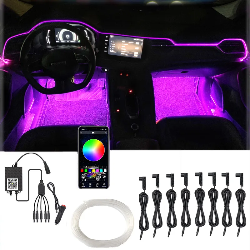 

EL Neon Lamp RGB Mood Light New Car Interior Ambient Mood Light App Sound Control Auto Decorative Dashboard Foot Door Atmosphere