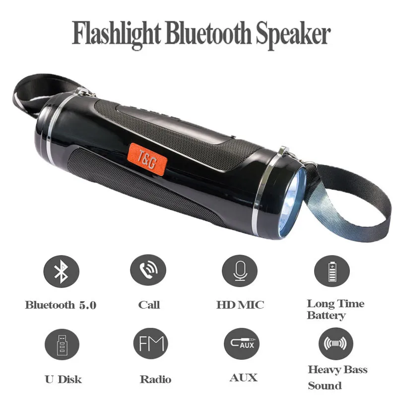

10W Outdoor Speaker Wireless Speakers Bluetooth Flashlight Bass Column Loudspeaker Waterproof FM Radio 5.0 Portable Soundbar