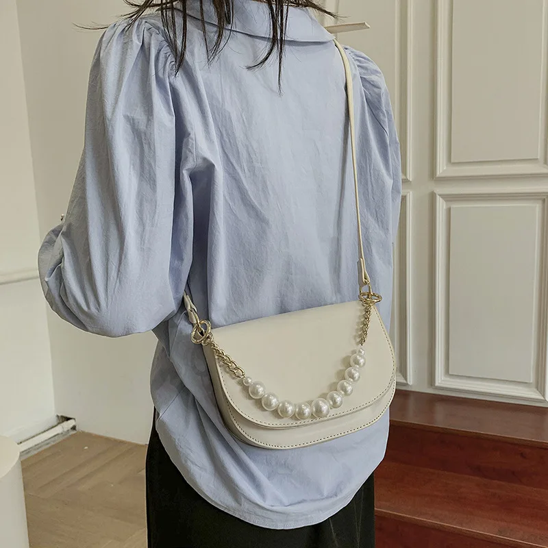 

Retro Texture Single Shoulder Messenger Bag Small Bag Female Spring/summer 2021 New Korean Fashion Ladies Simple Pearl Handbag