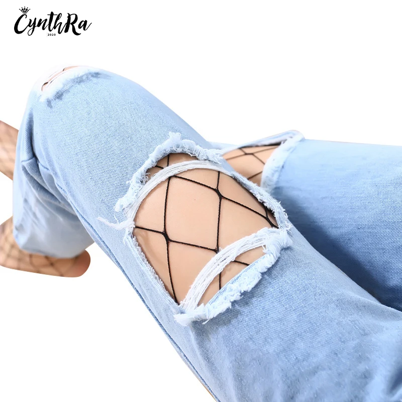 Женские ажурные колготки CYNTHRA тонкие черные и белые сетчатые облегающие высокие