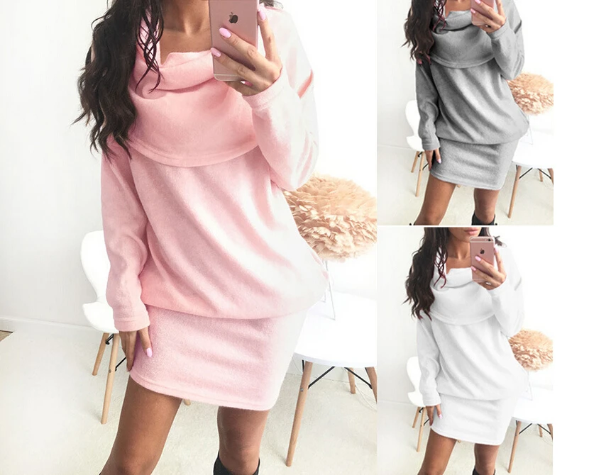 Модный женский стильный сплошной цвет свободный вырез с длинным рукавом