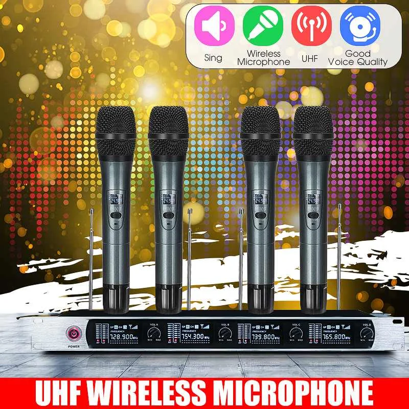 LEORY Профессиональный 4 портативные частоты UHF динамическая капсула 4 канала беспроводной микрофон для караоке системы