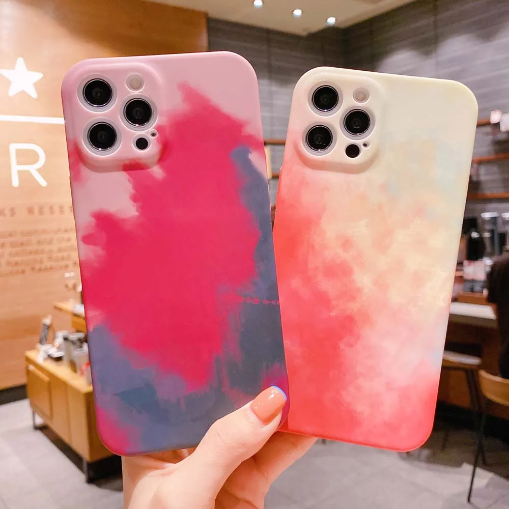 

for iPhone 12 11 Pro Max XS X XR Mini 7 8 Plus Case Painting Watercolor Aquarelle Style Soft Silicone Protective Phone Cover