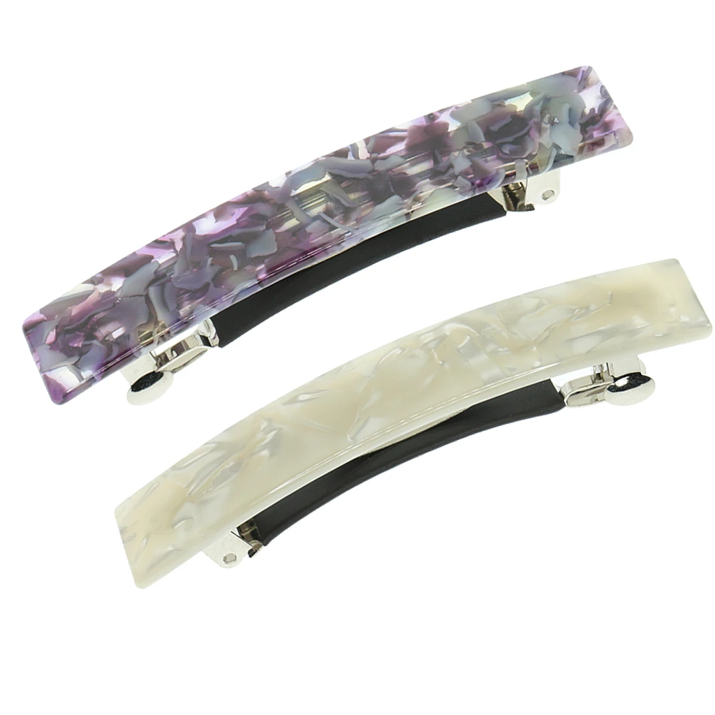 

2pcs French Style Acetate Leopard Automatic Barrette Ponytail Holders White+Pink