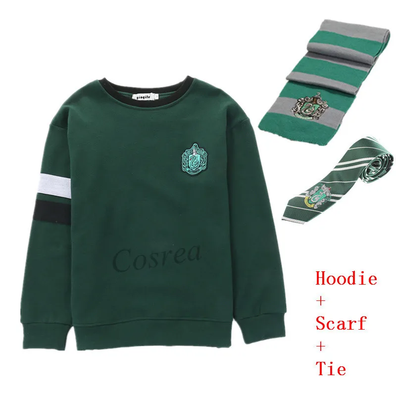 hoodie scarf tie Костюмы Гермионы Грейнджер, мужская толстовка с капюшоном, толстовка Гриффиндор, униформа Слизерин, Hufflepuff, Ravenclaw, толстовки, пуловер для мальчиков - Цвет: hoodie scarf tie