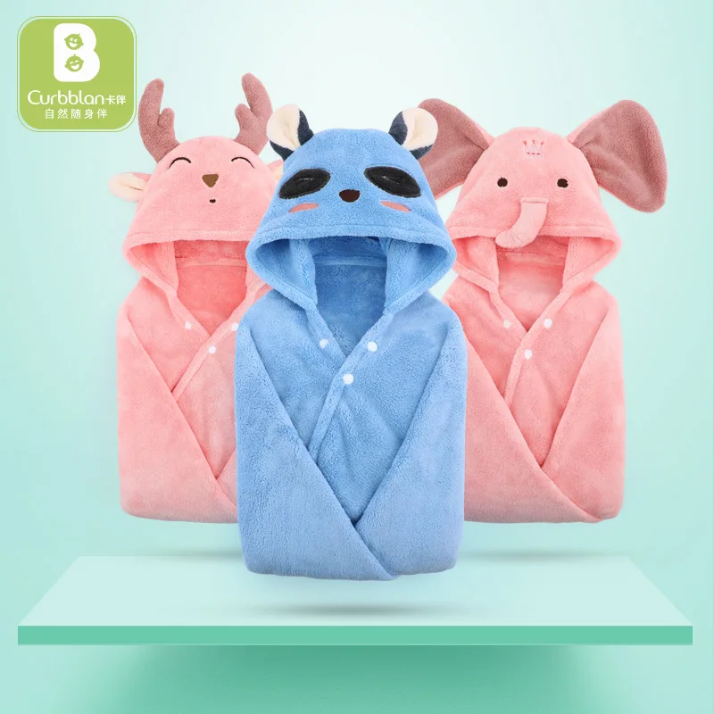 Детское банное полотенце Curbblan с мультяшной вышивкой капюшоном 70*140 см для