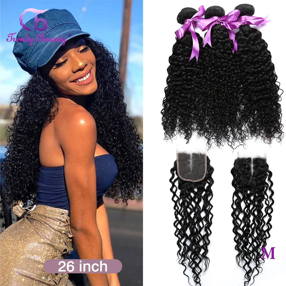 Brazilian Kinky Curly 3/4Bundles With Lace Closure 100% Human Hair extensions Bundles With 5x5 Lace Closure Free Shipping