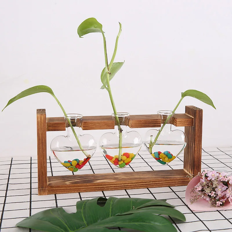 Высокий стеклянный гидропонный завод ваза растительный Террариум с деревянной