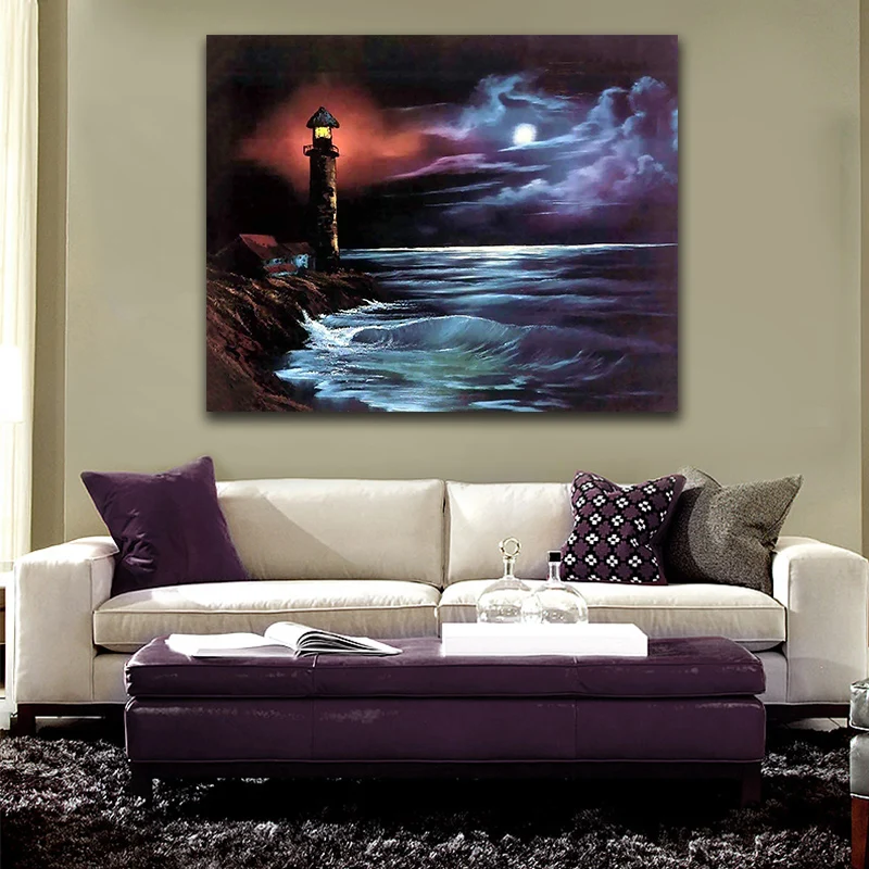 DIY картинки для раскраски по номерам с цветами маяком морю рисунок картины