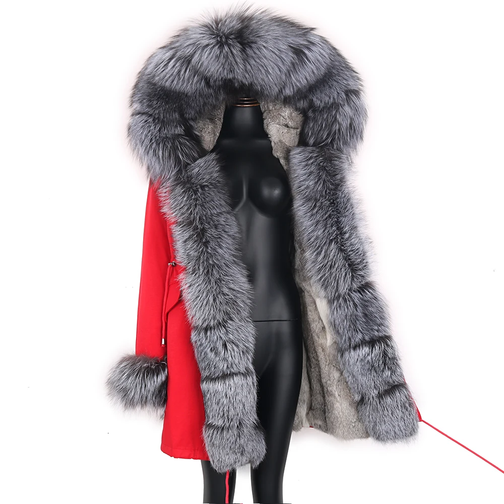 2021 Real Fur Coat Natural Real Fox Fur Collar Warm Big Fur Outerwear Detachable Female Long Parka Women Fashion Winter Jacket enlarge
