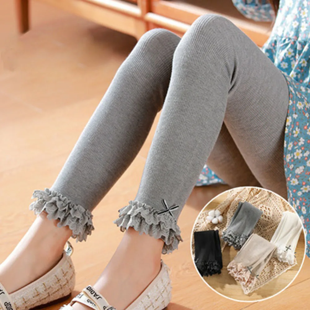 

Леггинсы для девочек, кружевные колготки, Детские хлопковые штаны с бантом, однотонные штаны для подростков, весна-осень 2021