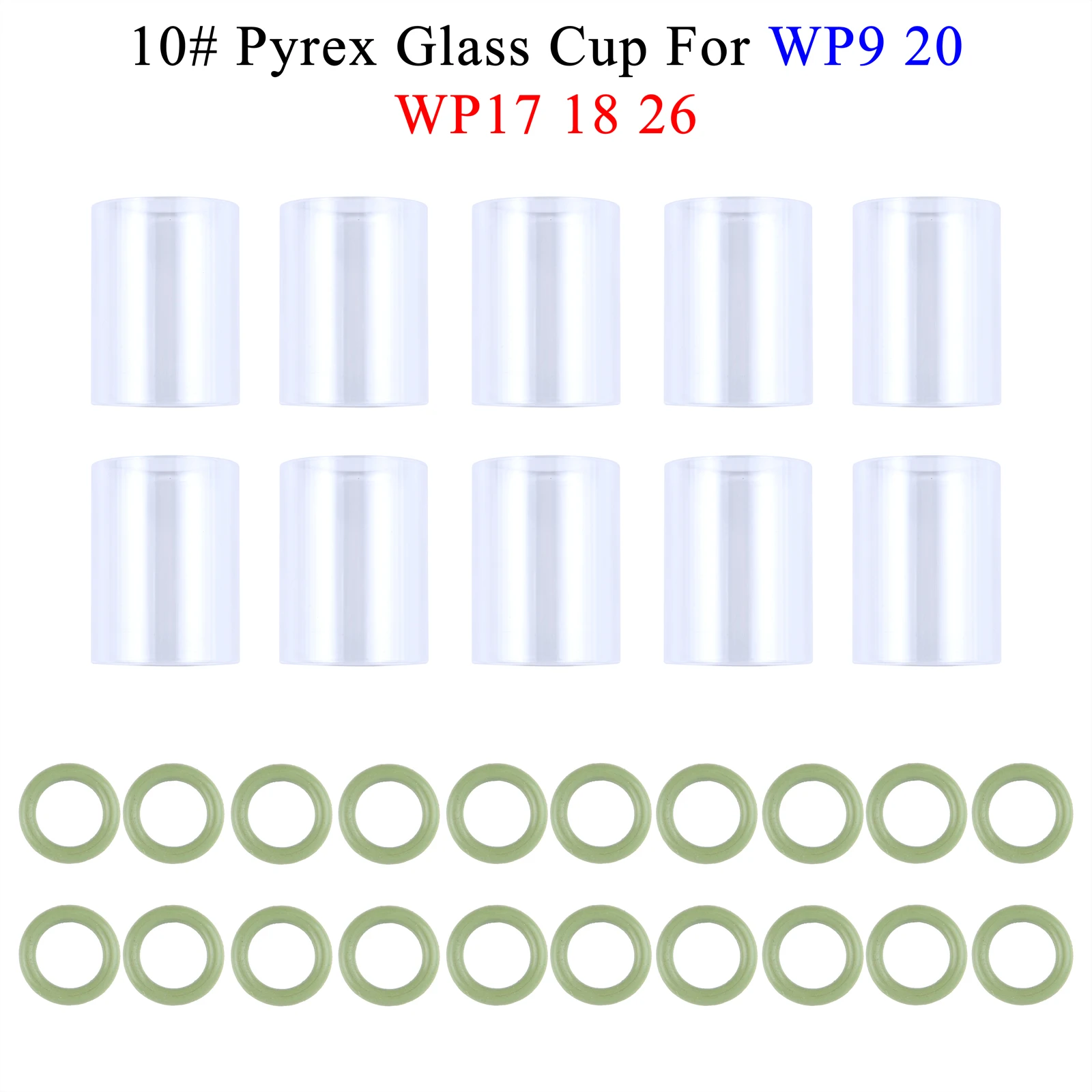 Juntas tóricas resistentes a la temperatura para vaso de vidrio, vidrio transparente, visualizador, TIG 10 # Pyrex, consumibles para lentes de Gas rechoncho WP9/17/18/20/26