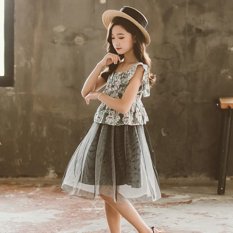 

Summer Girls Clothes Kids Clothing Sets Baby Girls Outfit Fashion Ruffles Tops + Mesh Skirt 2 Pcs Children Suit