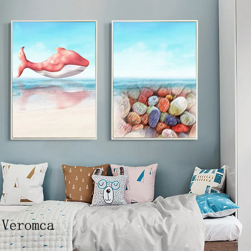 Пляжные ракушки настенное искусство летние каникулы тема китов морских звезд