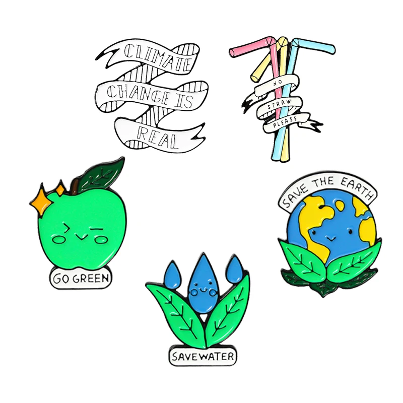 

Protect the earth no straw Enamel needle Apple plant resources Brooch clothes lapel backpack jewelry gift pinenvironmentalists