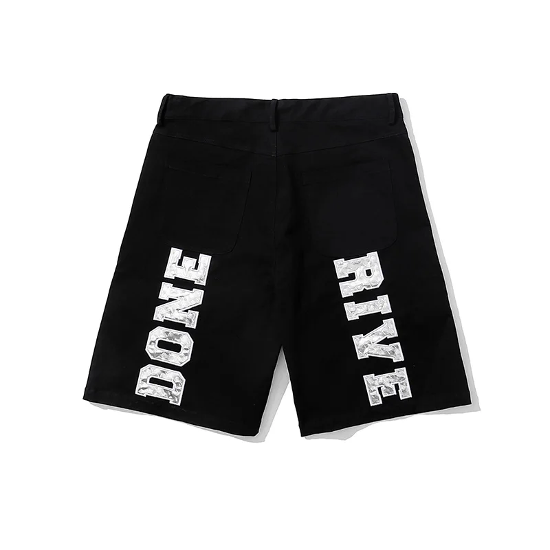 

Gun Letter Embroidery Straight Mens Shorts Summer Pockets Retro Streetwear Oversize Casual Five Point Pants Loose Hip Hop Short