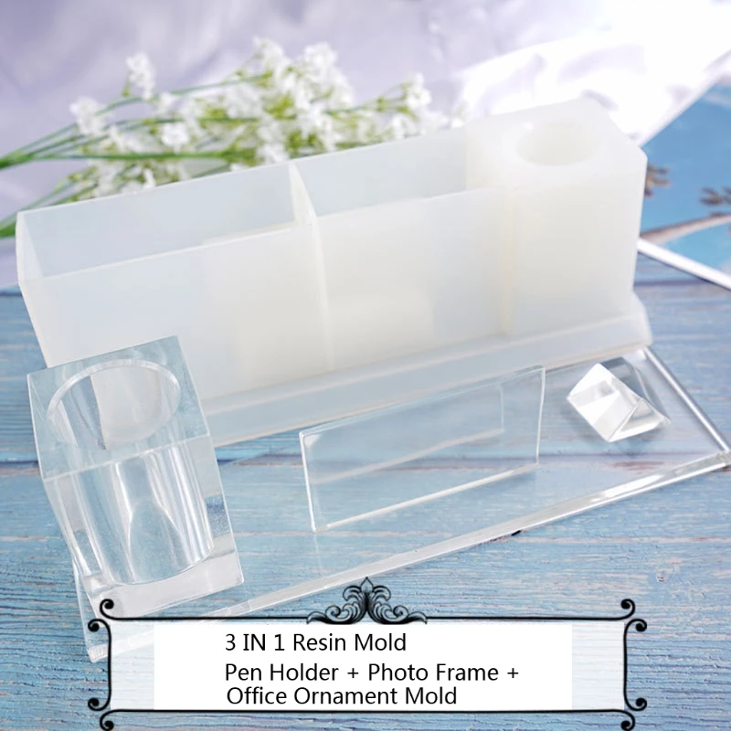 

3 in 1 Multifunctional Pen Holder Photo Frame Resin Molds Home Office Ornaments