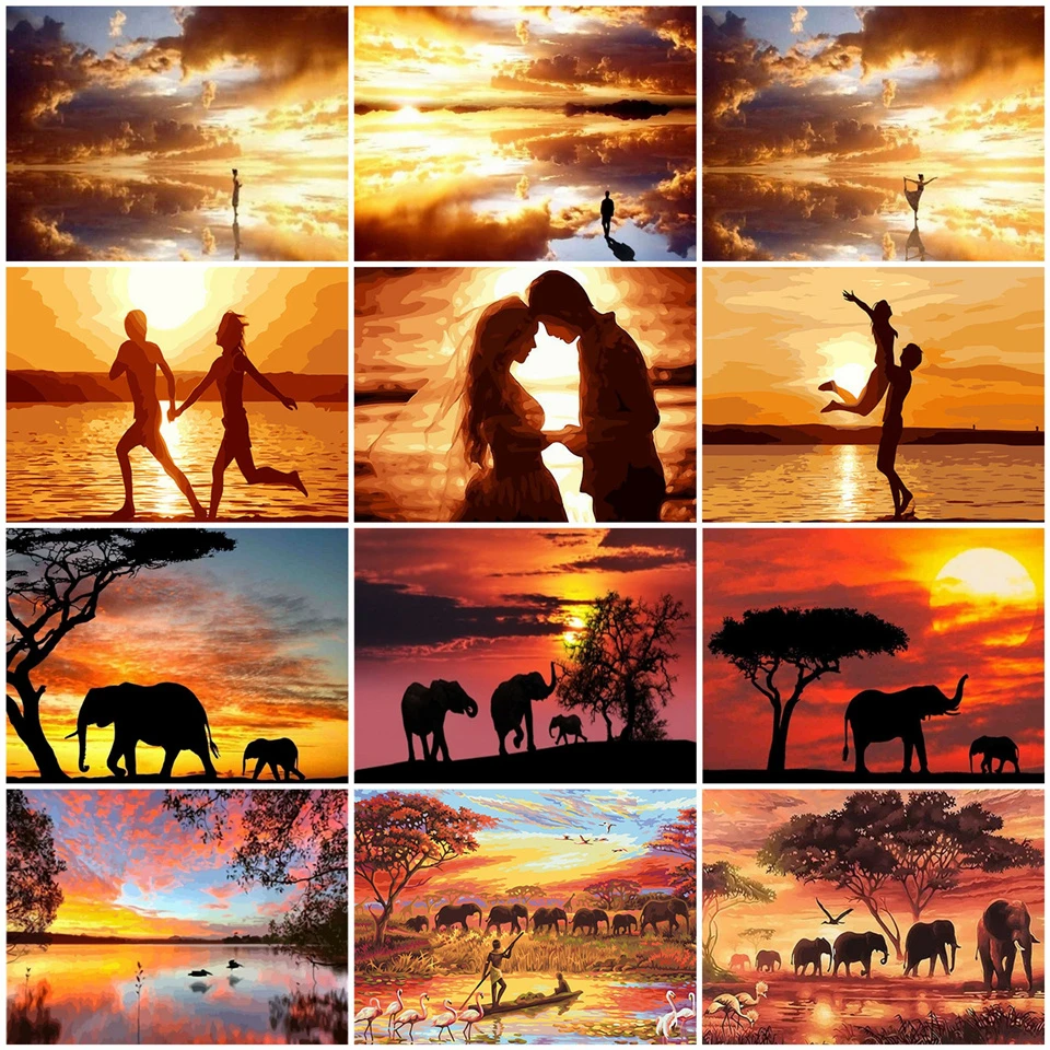 

AZQSD Painting By Numbers DIY Dropshipping Sunset Scenery Canvas Coloring Painting For Adult Wedding Decoration Art Picture Gift