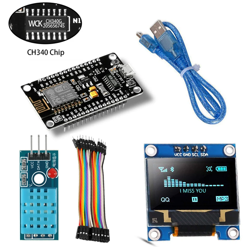 Starter Kit для IoT NodeMCU беспроводной OLED дисплей I2C датчик температуры и влажности DHT11