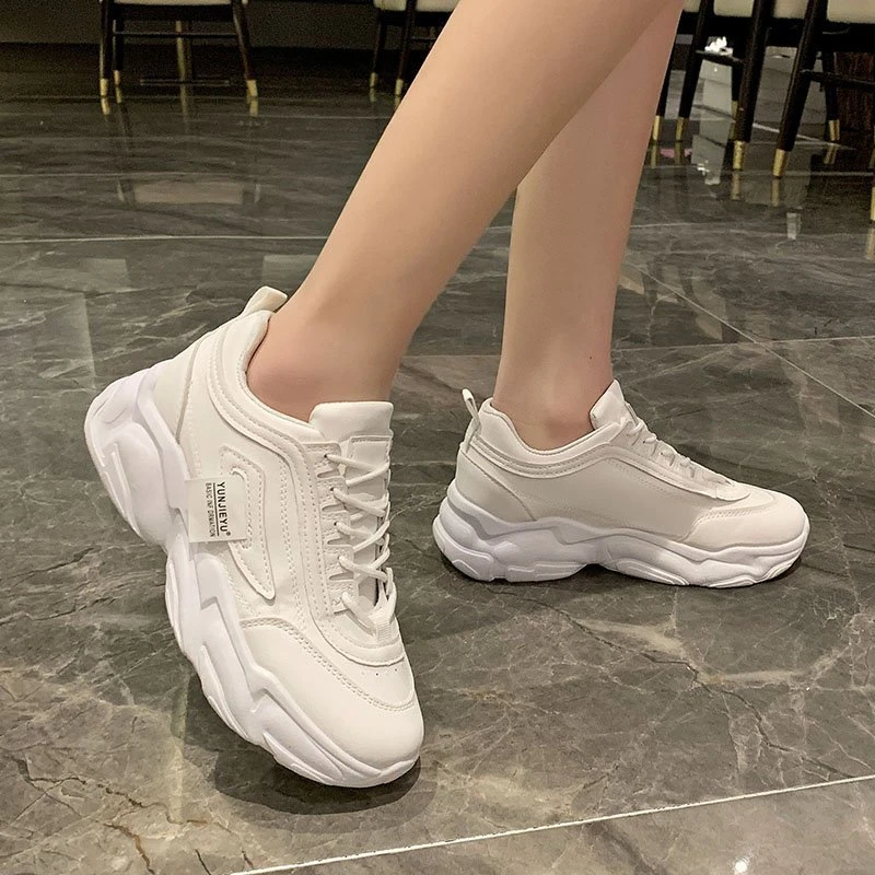 

Women Chunky Sneakers Platform 2022 Fashion Spring Breathable Comfort Running Casual Shoes Student Sport Shoes White Plus Size