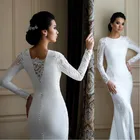 2022 скромные длинные рукава кружевное свадебное платье русалки Сатиновые аппликации платье-Труба Свадебные платья размера плюс Vestidos De