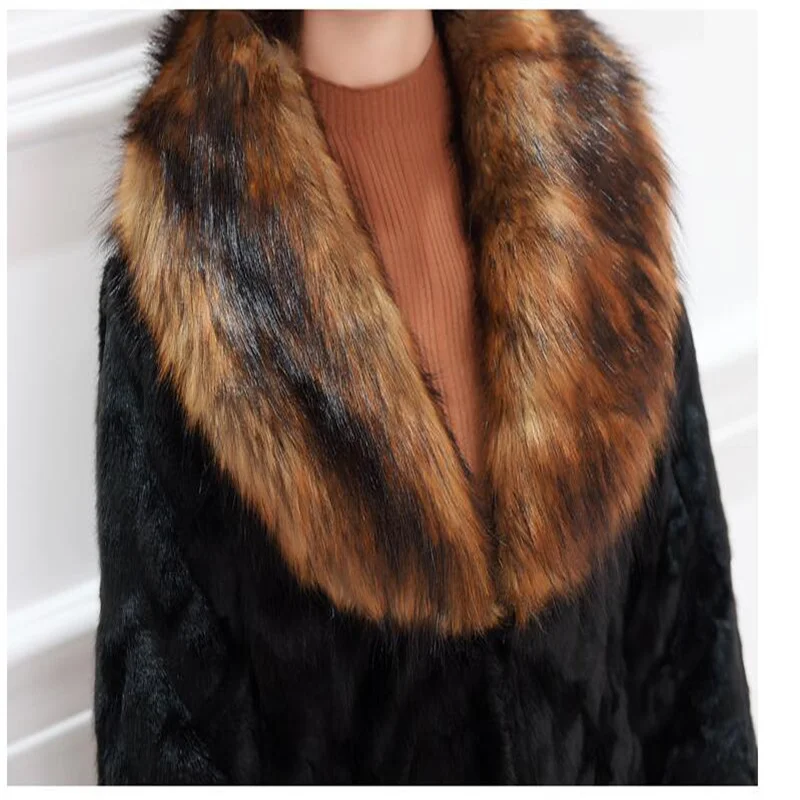 Fur Coat Womens Long Clothes Slim Autumn Winter New Style Fox Collar Mink Jackets Female Korean Warm Leisure